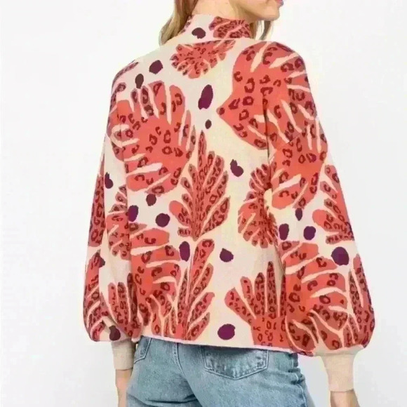 Fate- “Coral Palm” Print Mock Neck Sweater With Balloon Sleeves Small NWOT! - Picture 4 of 8